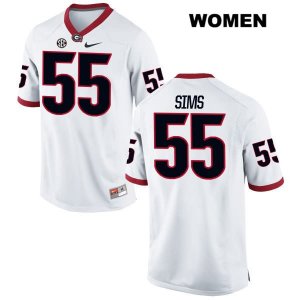 Women's Georgia Bulldogs NCAA #55 Dyshon Sims Nike Stitched White Authentic College Football Jersey IXF3854CW